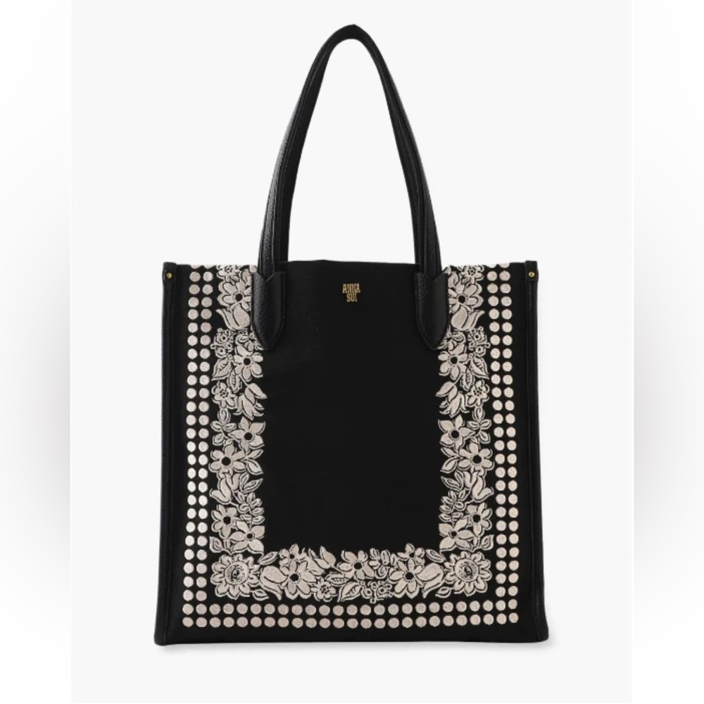 ANNA SUI Black Embroidered Tote Bag